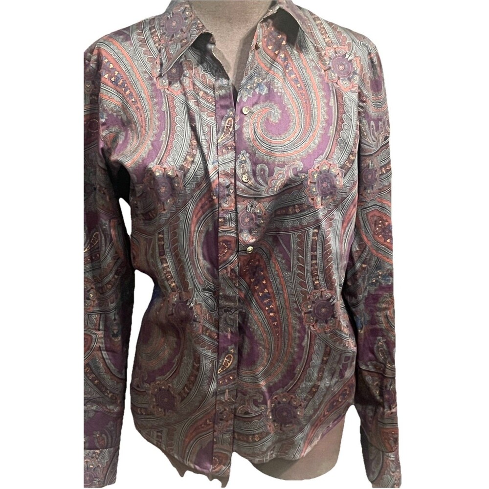Lauren Ralph Lauren Women's Blouse Size Medium Cotton Long Sleeve Paisley Design